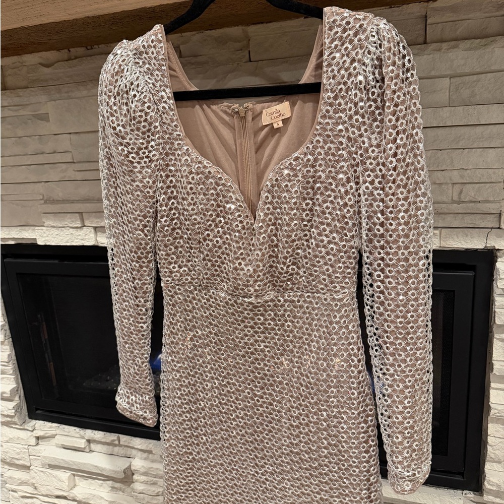 Camila Coelho Silver Long Sleeve Mini Dress